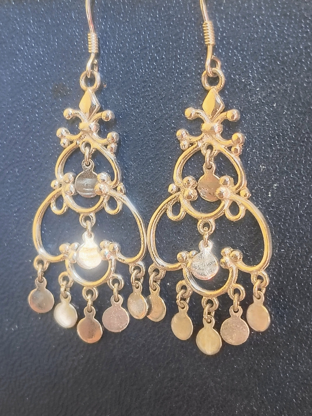 Ornate Filigree Dangle Earrings in Marked 925 - Picture 2 of 4